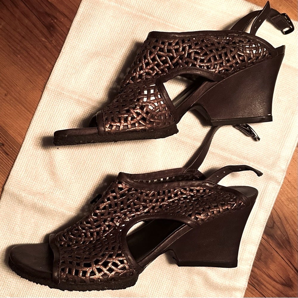 Audley Shoes London LALA Wedge Heels Copper Metallic Slingback Sandals US 6.5 - Picture 2 of 8